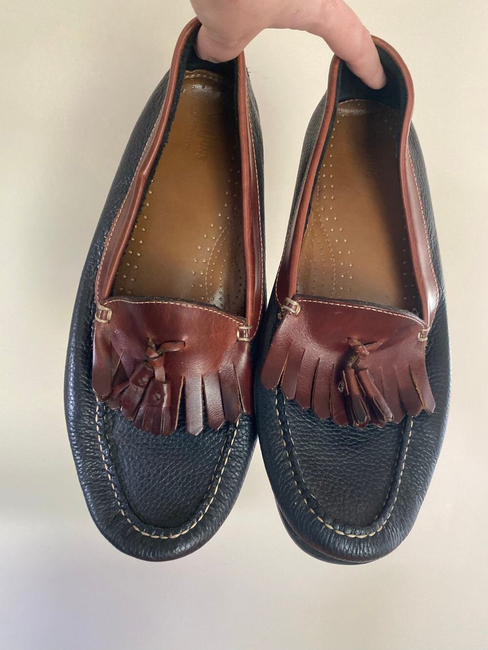 EUC Weejuns Bass Calhoun Black/Brown Leather Loafers Tassel Mens Sz 12 D
